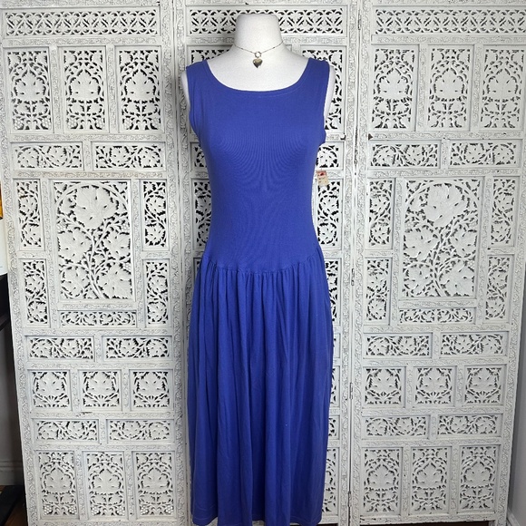 Vintage Deadstock NWT Indygo Purple Ribbed Drop Waist Open Back Sleeveless Dress - Picture 1 of 8